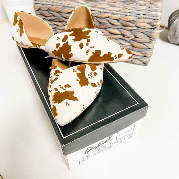 Qupid Brown Cow Print D’Orsay Flats Size 8 - Picture 7 of 9
